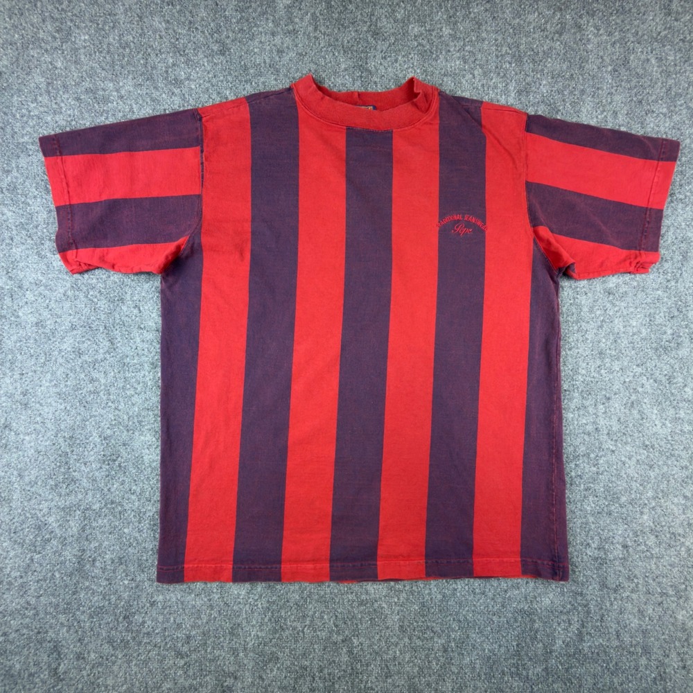 Vintage Pepe Jeans Striped T-Shirt Mens Large Red Navy Blue Made in USA 90s Logo